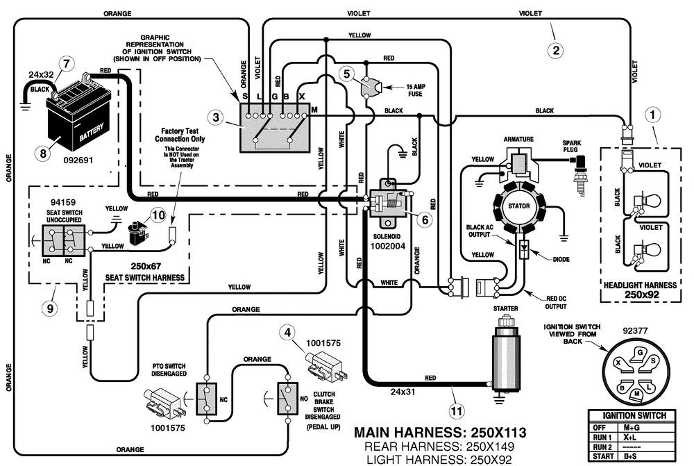 Electrical System Diagram and Parts List for 405013X50B 2006 Briggs and Stratton Lawn Tractor